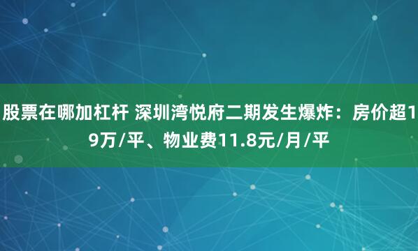 股票在哪加杠杆 深圳湾悦府二期发生爆炸：房价超19万/平、物业费11.8元/月/平