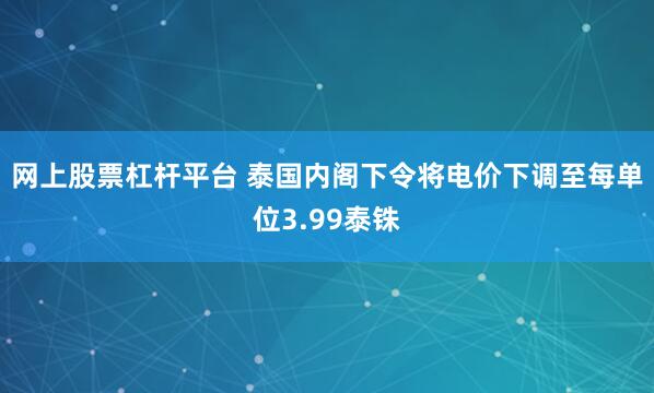 网上股票杠杆平台 泰国内阁下令将电价下调至每单位3.99泰铢