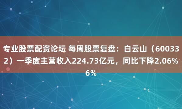 专业股票配资论坛 每周股票复盘：白云山（600332）一季度主营收入224.73亿元，同比下降2.06%