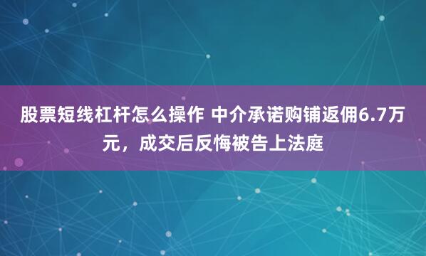 股票短线杠杆怎么操作 中介承诺购铺返佣6.7万元，成交后反悔被告上法庭