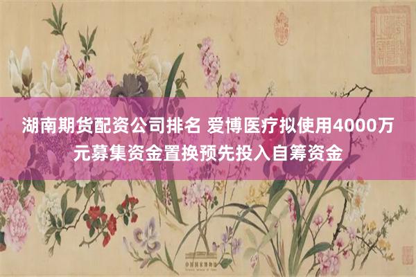 湖南期货配资公司排名 爱博医疗拟使用4000万元募集资金置换预先投入自筹资金