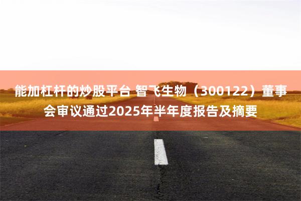 能加杠杆的炒股平台 智飞生物（300122）董事会审议通过2025年半年度报告及摘要